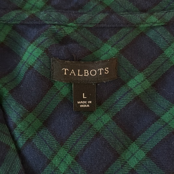 Talbots Blue Green Plaid Tunic Top Shirt L Large Like New - Picture 5 of 6
